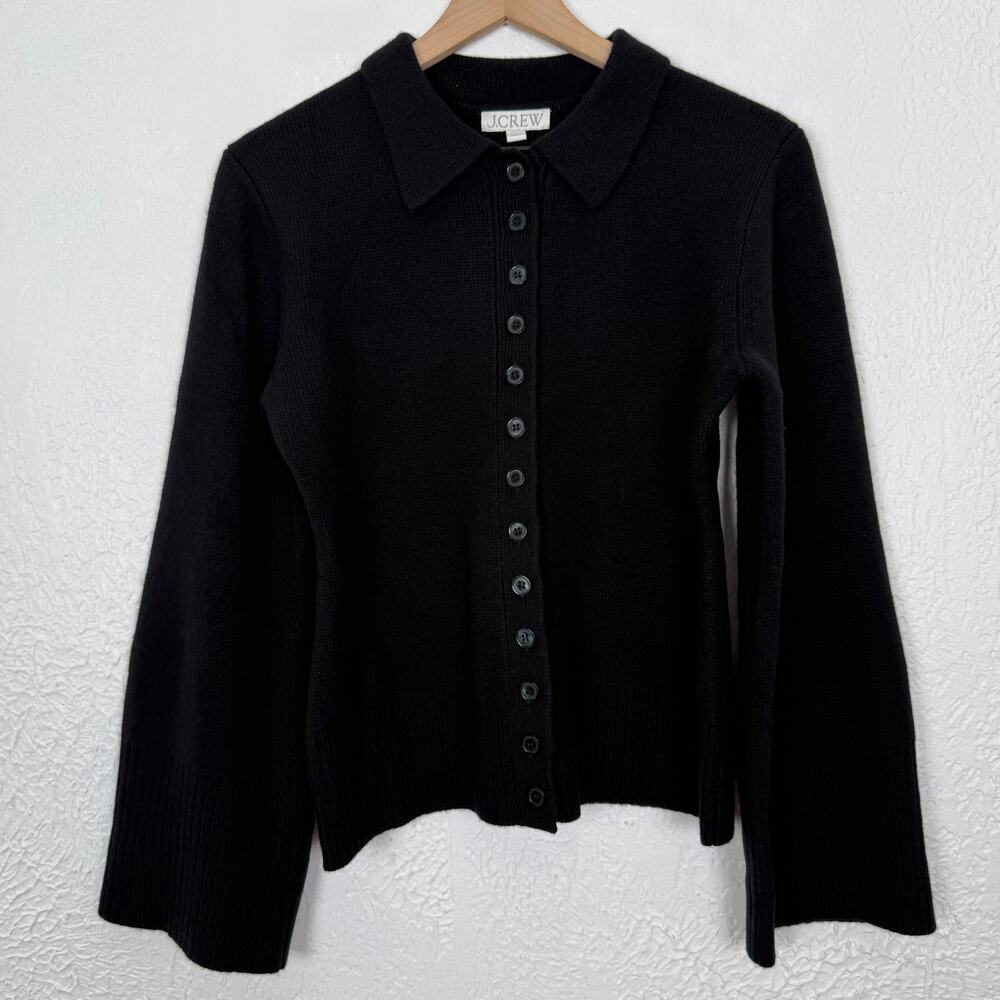 J.Crew Lambs Wool Milano Stitch Cinched Waist Cardigan Black Size Medium - Picture 2 of 5
